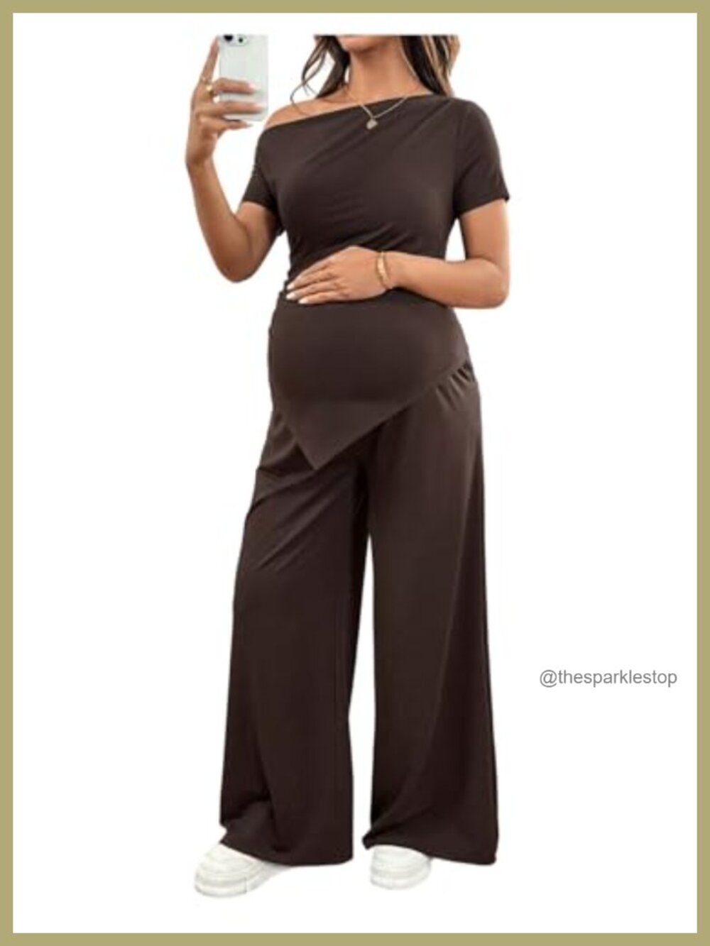SweatyRocks Maternity 2 Piece Off Shoulder Top & Pants Set Polyester